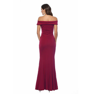 One-Shoulder V-Neck Solid Color Mopping Long Dresses