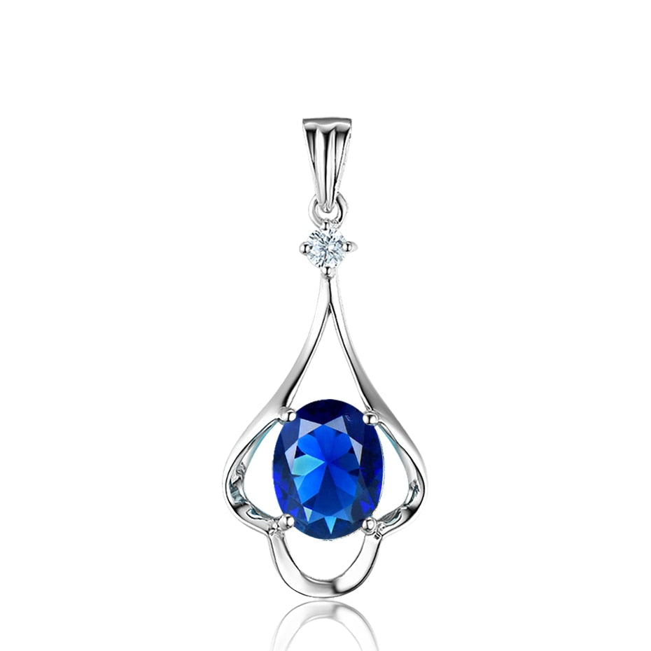 925 Sterling Silver 3CT Oval Sapphire Topaz necklace