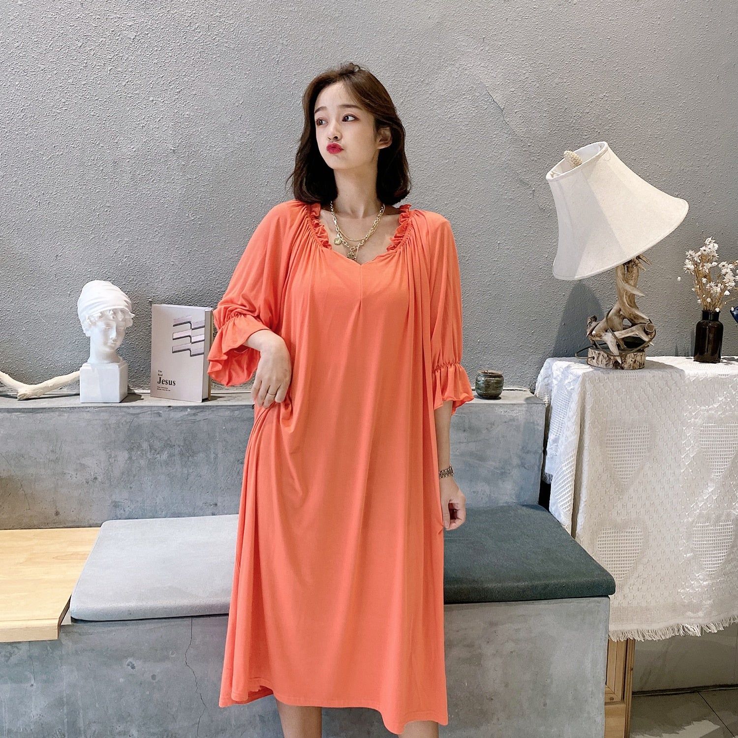 loose night dress for women Plus size night shirt women nightgown modal loose nightdress women's nightwear loose night dress for women Plus size night shirt women nightgown modal loose nightdress women's nightwear