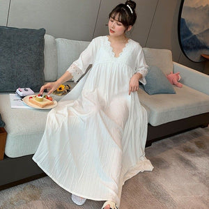 Nightgowns Women V-neck Summer Loose Pure Color Students Sleepwear Chic Japanese Style White Sweet Girls Casual Lace Half Sleeve
