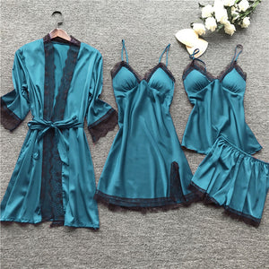 robe ensembles Women Pajamas Silk Lace Bathrobe Set Nightie Nightdress Pajamas Women Lingerie Sleepwear Babydoll robe de nuit