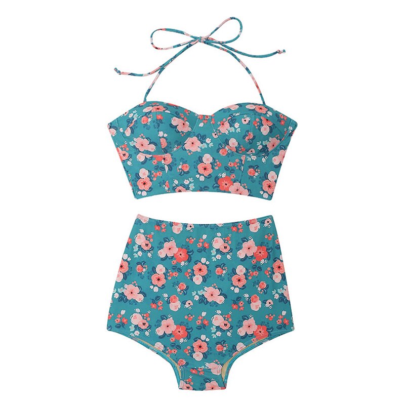 Floral Print Swimsuit Two Piece Swimwear Push Up Padded Bathing Suit Sexy Bandage Bikini Set High Waist Beach Swim Biquinis