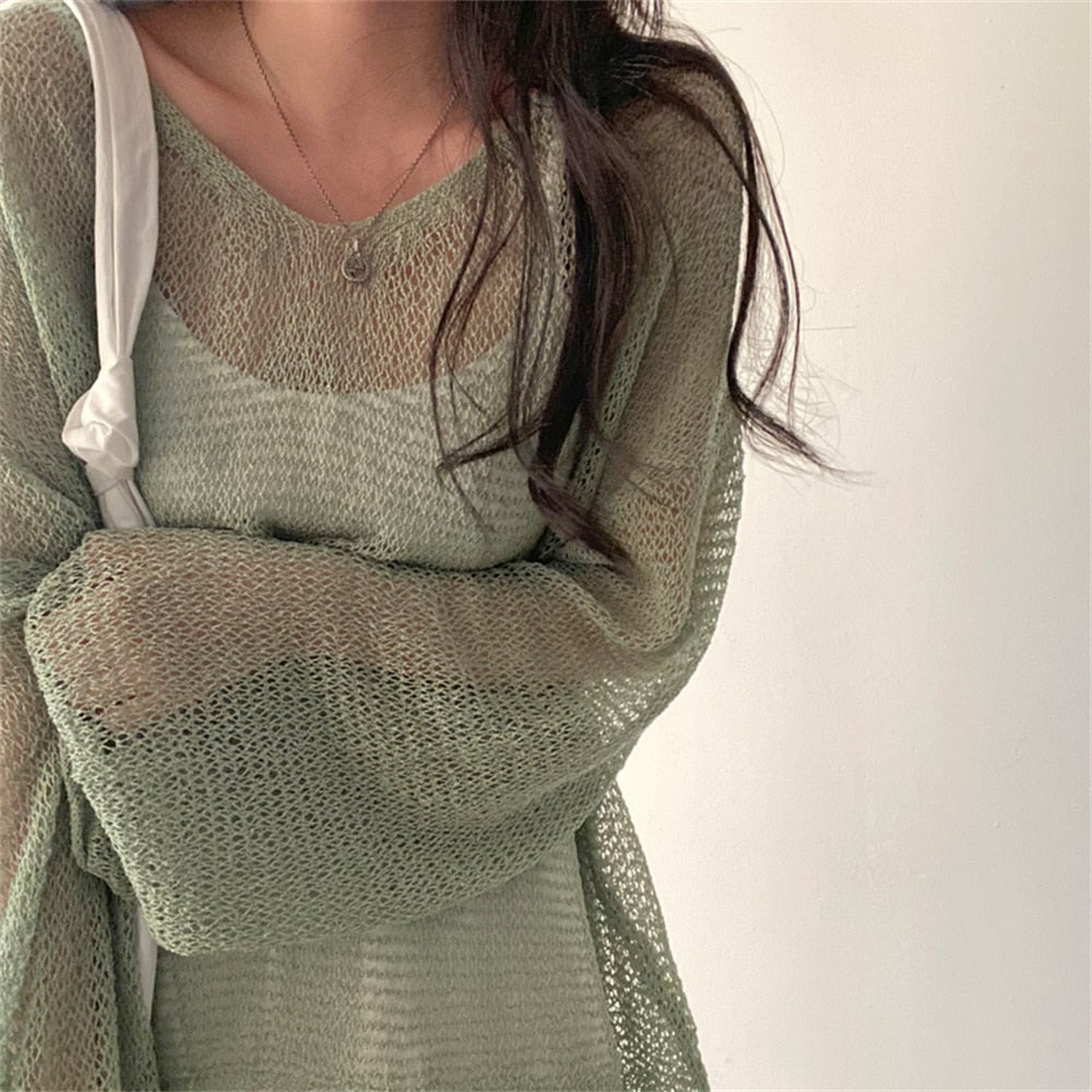 Full Sleeves Jumpers Tops Hollow Out Sexy Women Fashion Casual Streetwear Chic Femme Sweaters Pullovers
