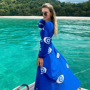 Wrinkle-free Blue Eyes Chiffon Tunic Sexy Beach Dress Swim Suit Cover Up