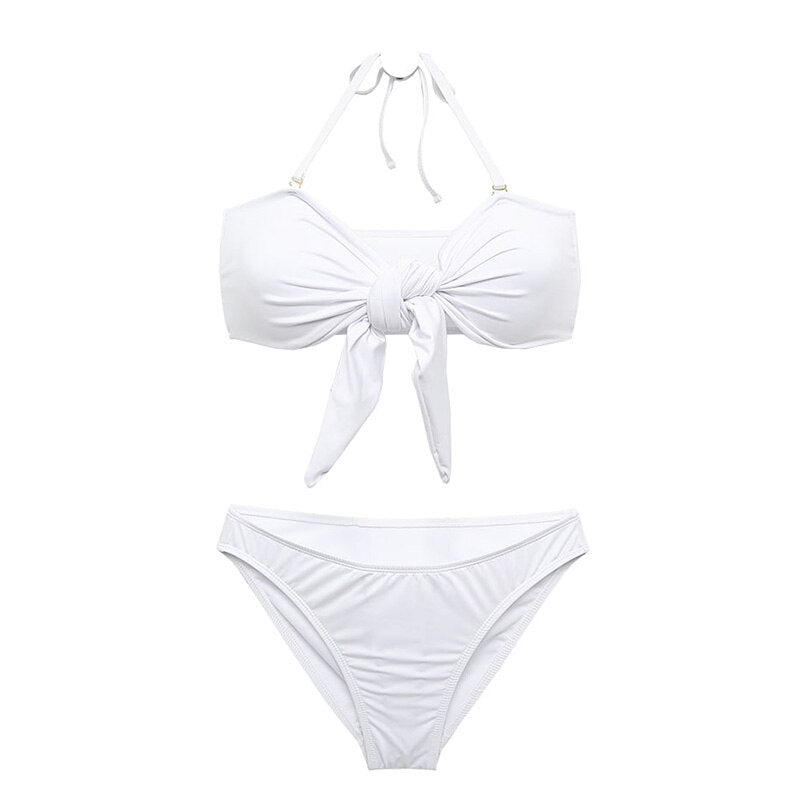 Off Shoulder Beach Swim Wear White Push Up Swimsuit Sexy Bandage Bikini Set Pad Female Two-piece Bathsuit Low Waist Biquini