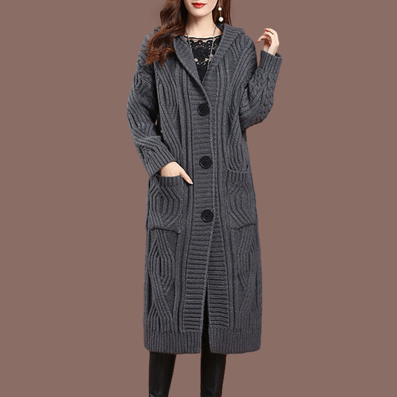 Knitted Thick Loose Thick Line Sweater Coat