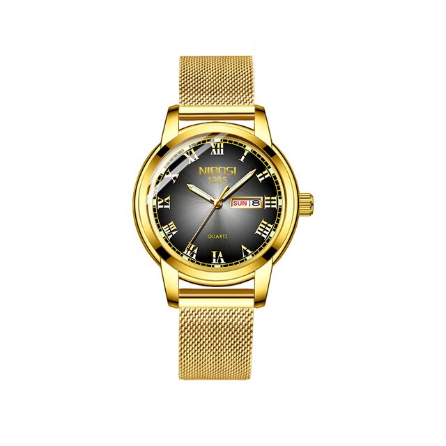 Couple Casual Mesh Belt Fashion Quartz Gold Watch