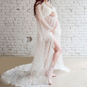 White Lace Maxi Gowns Maternity Dresses for Photo Shoot Sexy Front Open Long Pregnant Women Dress Pregnancy Photography Dress