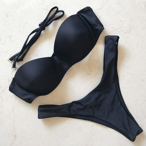 Two-pieces Bikini set With Bra Cup Bather Bandeau Bathing Suit
