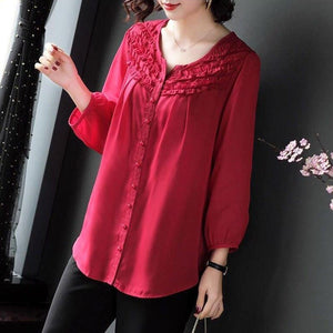 Lady Casual O-Neck Loose Style Lace Blouse