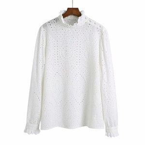 O-Neck Long Sleeve Hollow Out Blouses