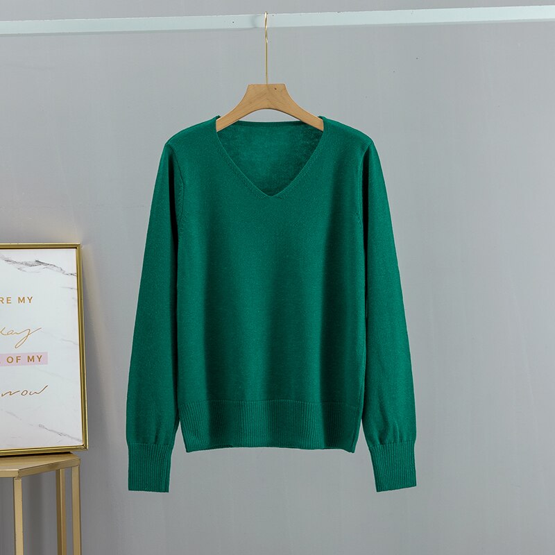 Candy Color Womens Sweaters Autumn Winter V Neck Woman Pullover Sweaters Long Sleeve Female Jumpers Top Pull Femme