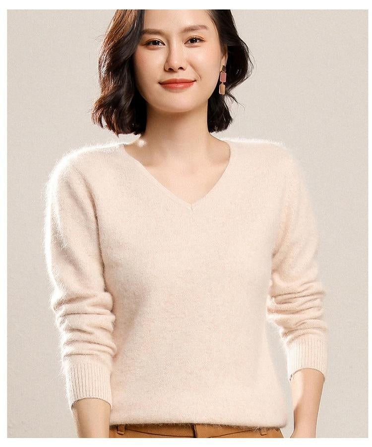 V-neck Mink Soft Warm Knitted Basic Sweater