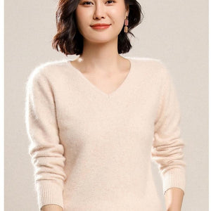 V-neck Mink Soft Warm Knitted Basic Sweater