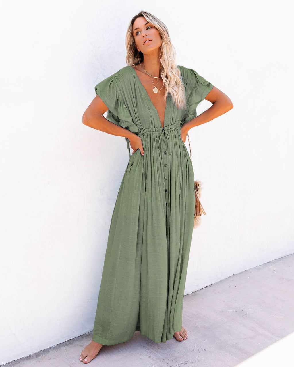Summer Beach Maxi Dress Women Pleated Drawstring High Waist Long Dress Global Fashions GC Summer Beach Maxi Dress Women Pleated Drawstring High Waist Long Dress Global Fashions GC