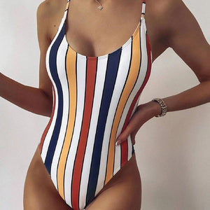 High cut one piece swimsuit Backless swim suit Black White Red  thong Bathing suit