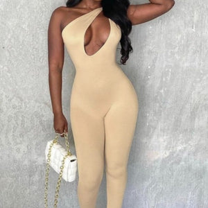 One Shoulder Sexy Cut Out Rompers Womens Jumpsuit 2021 Streetwear Solid Backless Active Wear Skinny Slim Jumpsuits Summer