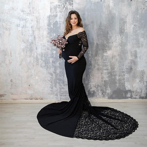 Sexy Lace Maternity Dresses For Baby Showers Photo Shoot Long Sleeve Gown Dresses Elegence Pregnant Dress Women Photography Prop