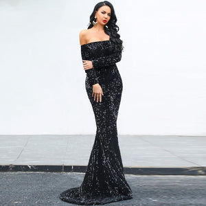 Sexy Off the Shoulder Long Sleeve Sequin Party Dress