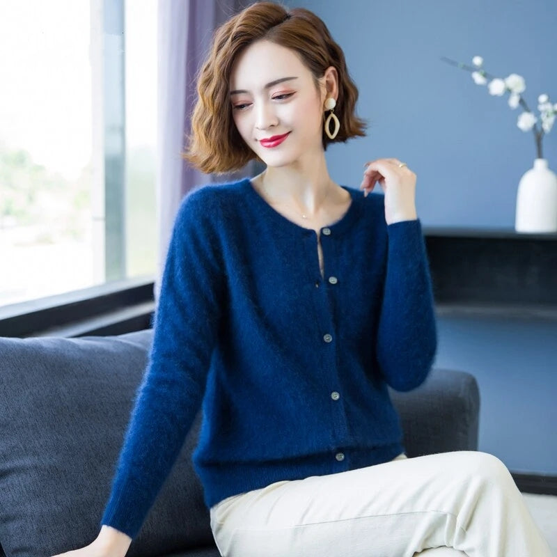 Long Sleeve Knitted Mink Cashmere Cardigan Sweater
