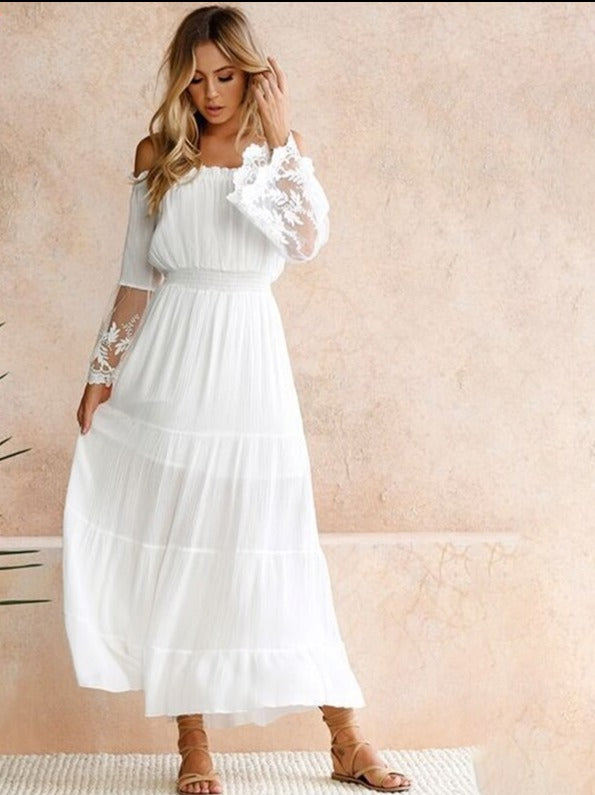 Sexy Off Shoulder Lace Boho Women Maxi Dress Women White Beach Dress S Global Fashions GC Sexy Off Shoulder Lace Boho Women Maxi Dress Women White Beach Dress S Global Fashions GC
