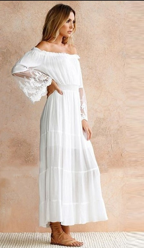 Sexy Off Shoulder Lace Boho Women Maxi Dress Women White Beach Dress S Global Fashions GC Sexy Off Shoulder Lace Boho Women Maxi Dress Women White Beach Dress S Global Fashions GC