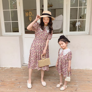 Mother Daughter Summer Lace Chiffon Flower Dresses Mom And Daughter Princess Party Dress Kids MaMa Family Matching Outfit