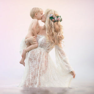 Maternity Photography Props Pregnancy Fancy Dress Lace Robe Strapless Maxi Gown Maternity Dress Split Front Women Long Dress