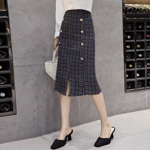 Flare Sleeve Knit Sweater Double-breasted Tweed Skirt