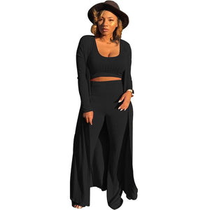 Sexy Knitted Long Cardigan and Crop Top Pant Sweat Suit