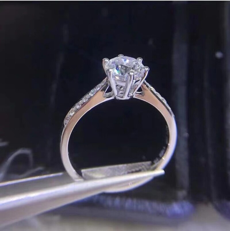 925 Sterling Silver 6.5mm Moissanite Silver Ring