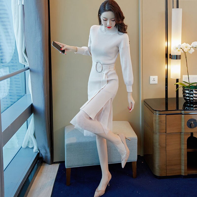 Solid Color Fashion Three Piece knitted dress