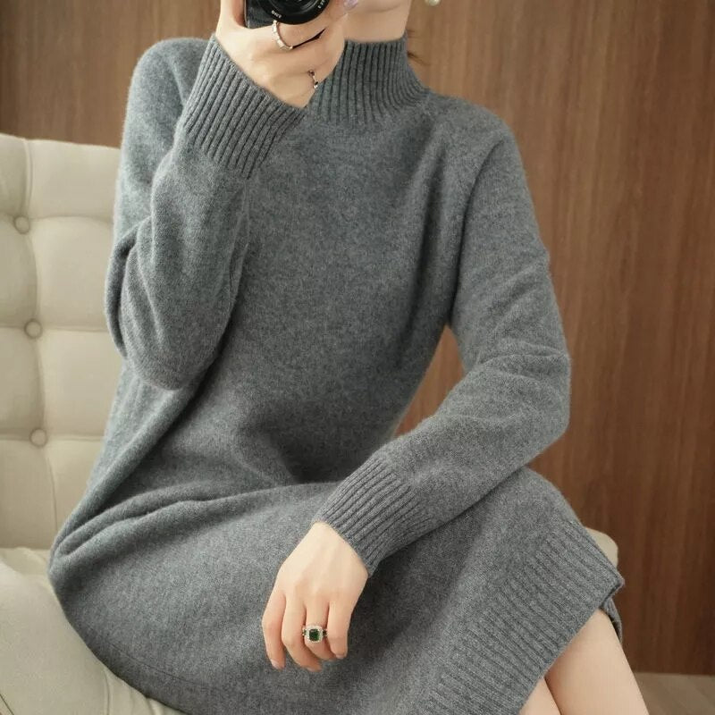 Mid-long Knitted Loose Straight Solid Pullover Sweater