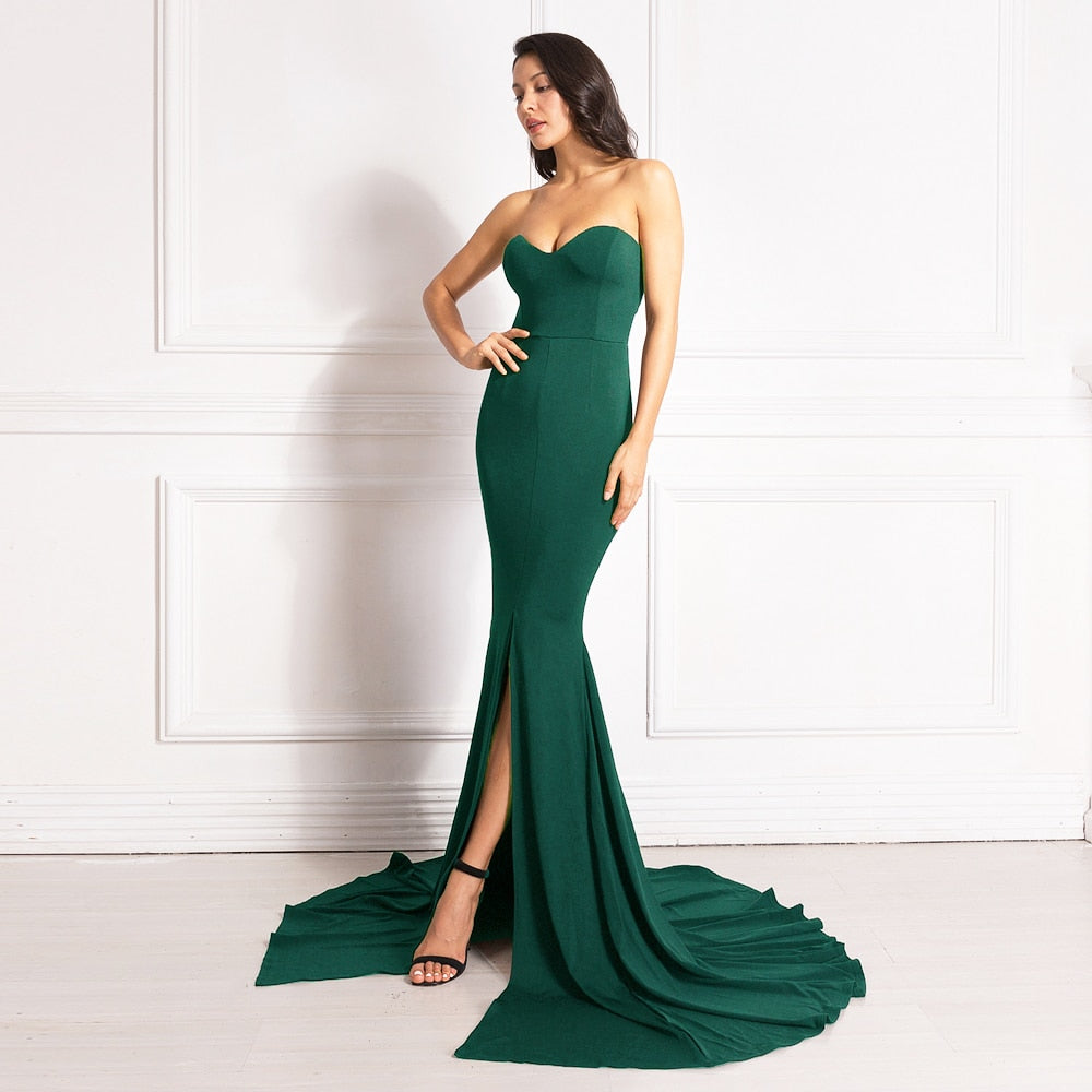 Sexy Strapless Long Black Maxi Dress Front Slit Bare Shoulder Red Wome Global Fashions GC Sexy Strapless Long Black Maxi Dress Front Slit Bare Shoulder Red Wome Global Fashions GC