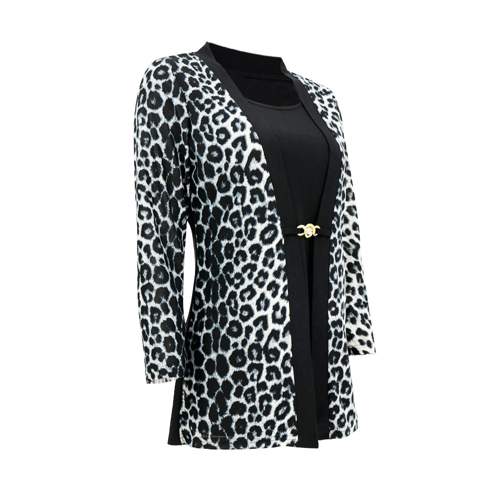 Chic Leopard Patchwork Slim Shirt Long Sleeve Blouses