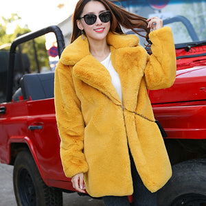 Winter Women High Quality Faux Rabbit Fur Coat Luxury Fur Coat Loose Lapel OverCoat Thick Warm Plus Size Female Plush Coats