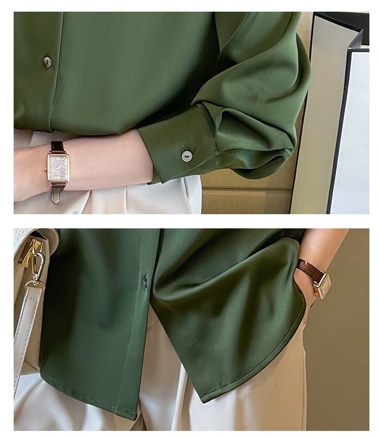 Blusas Blouses Femme Long Sleeve Green White Blouse Women Tops Blouse Women Blusas Mujer De Moda 2021 Chiffon Blouse Shirt E678