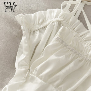 YornMona Sexy Backless Sleeveless Party Night Club Wrap Mini Dress Women 2021 New Korean White Daisy Jacquard Summer Dress