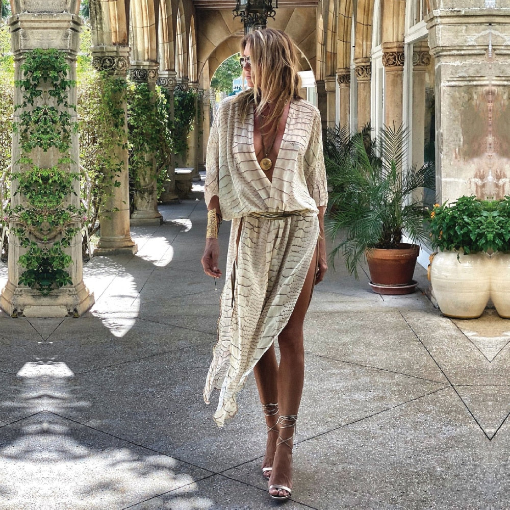Striped Chiffon Bathing Suit Cover-ups
