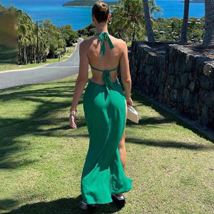 Halter Backless Long Summer Dresses For Women 2021 Boho Maxi Dress Bohemian Sexy Elegant Long Party Dress Beach Wear