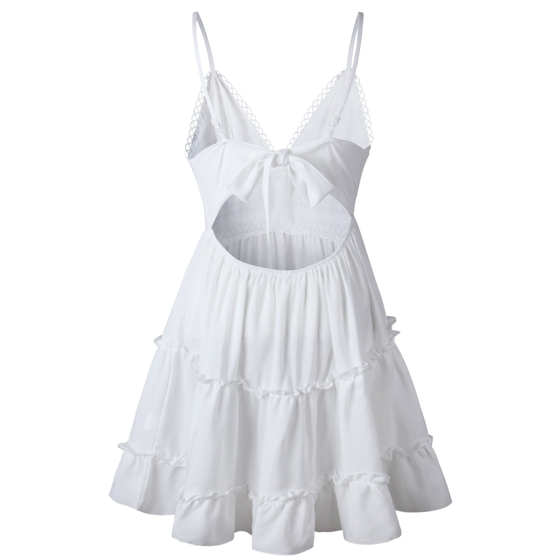 Summer Women White Lace Halter Dress Sexy Backless Beach Dresses 2022 Fashion Sleeveless Spaghetti Strap Casual Mini Sundress
