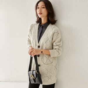 Pure Color Thick Outer Knitted Diamond Cashmere Sweater Coat