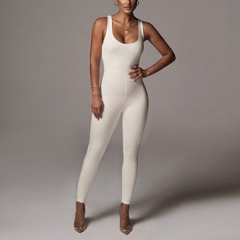 One Piece Solid Sport Sleeveless Jumpsuit