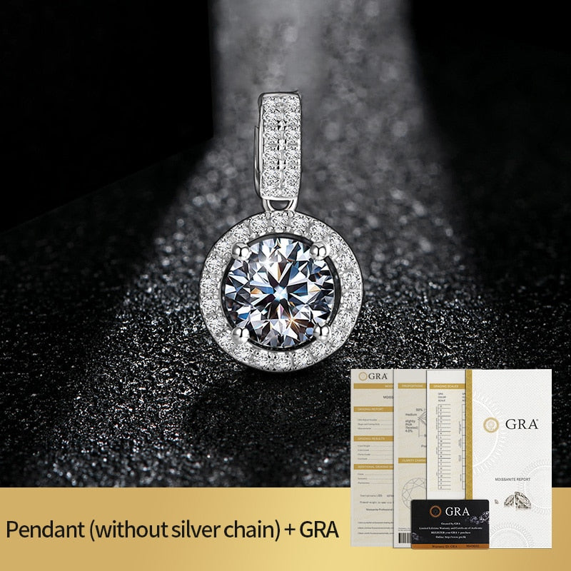 6.5mm 1CT lab Diamond Luxury Moissanite Gemstone Pendant Necklace