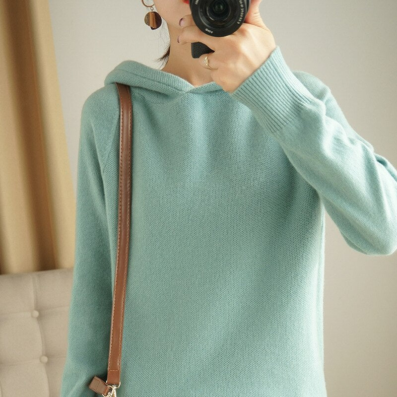 Knitting Hooded Long Sleeve Cashmere Sweater