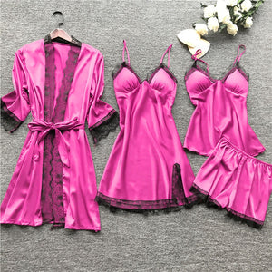 robe ensembles Women Pajamas Silk Lace Bathrobe Set Nightie Nightdress Pajamas Women Lingerie Sleepwear Babydoll robe de nuit