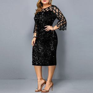 Party Dresses Sequin Plus Size Women&#39;s Dress 2021 Mesh See Through Long Sleeve Bodycon Dress Wedding Evening Party Club Dress