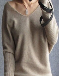 100% wool batwing sleeve  knitted tops Spring autumn cashmere sweaters women fashion sexy v-neck pullover loose