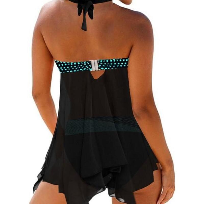 Sexy V-neck Swimwear Patchwork Padded Push Up Tankini Sets Plus Size Halter Swimsuit