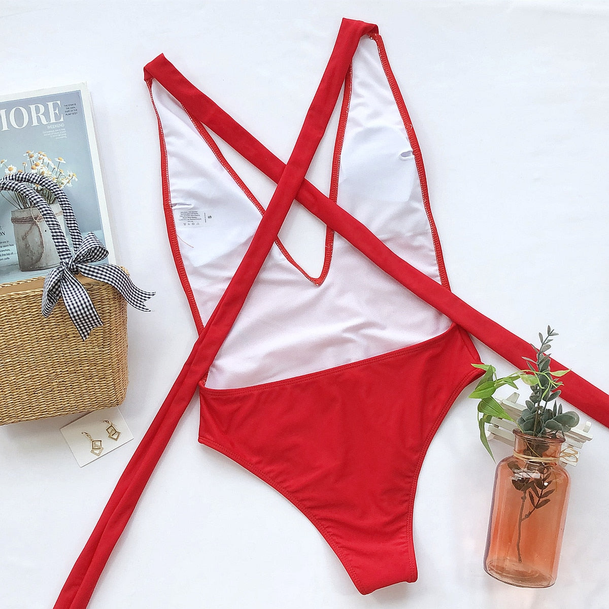 Sexy Solid Red One Piece Swimsuit Women Push Up Lace Up Bandage Bodysu Global Fashions GC Sexy Solid Red One Piece Swimsuit Women Push Up Lace Up Bandage Bodysu Global Fashions GC